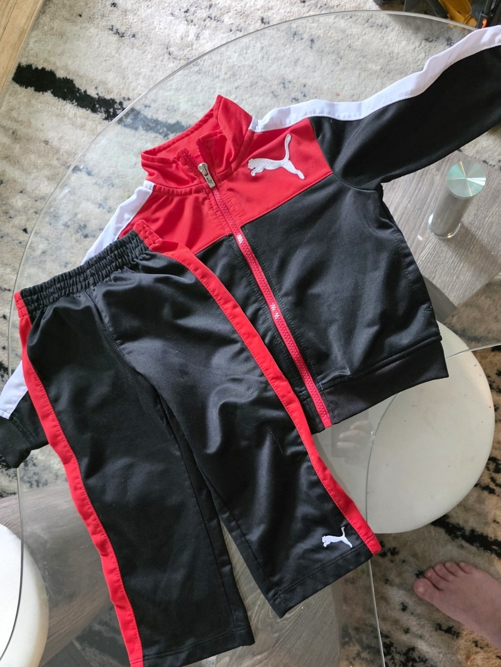 Puma Black, Red & White Kids Sweatpants Jogger Set